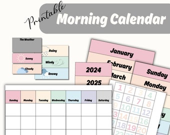 Ochtendbord afdrukbaar, ochtendroutine voor thuisschool- of voorschoolse kalender, klaskalender, cirkeltijdbord voor dagelijkse kalender voor kinderen