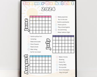 Summer Calendar Bucket List Activity Poster 2024, Summer Countdown Poster, Summer Family Kid 2024. Kids Summer, Poster Print, Month vacation