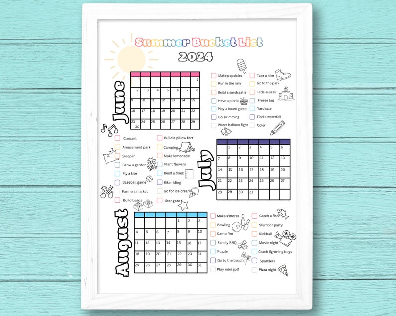 Summer Countdown Poster 2024 Printable Bucket List Kids Monthly ...