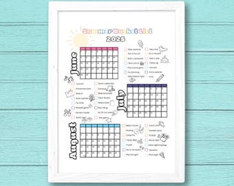 Editable Summer Countdown Poster 2025 Printable Bucket List Kids Monthly Calendar Activity Summer Break Coloring Summer Countdown Calendar