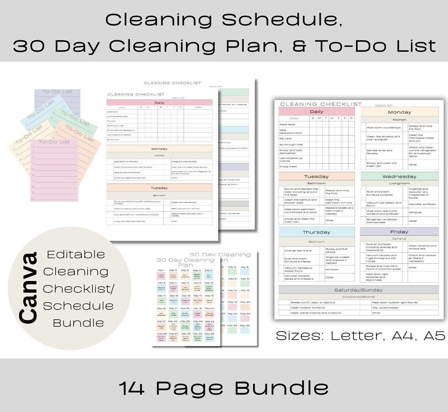 Editable Cleaning Schedule Bundle and to Do Lists, Printable Ultimate ...