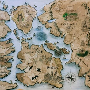 Carte fictive sur toile, carte de monde fantastique, carte imaginaire, séries, films connues