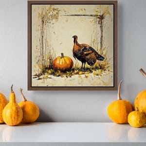 Rustic Thanksgiving Turkey and Pumpkin Art Print, Autumn Harvest Wall Décor, Fall Farmhouse Style, Country Kitchen Autumn Wall Art, Holiday