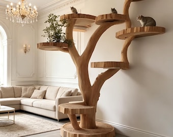 Custom-made large solid wood outdoor cat tree, teak multi-layer indoor cat tower