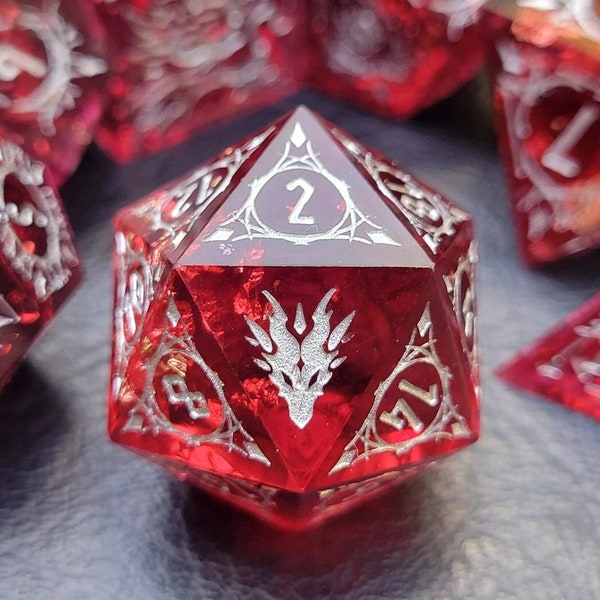 Bloody Cinnabar - Dragon Dice Set - DnD Polyhedral Sharp Edge Resin Dragon Dice