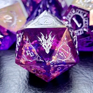 Soul of Amethyst - Dragon Dice Set - DnD Polyhedral Sharp Edge Resin Dragon Dice