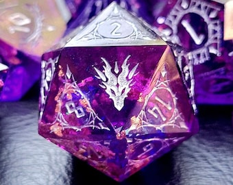 Soul of Amethyst - Dragon Dice Set - DnD Polyhedral Sharp Edge Resin Dragon Dice