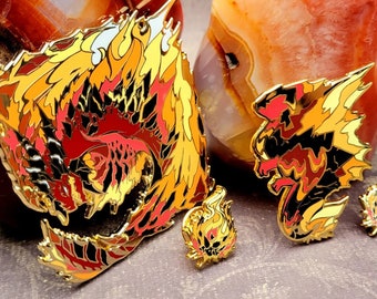 Fire Elemental - Dragon Enamel Pins - Flame Gold