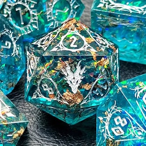 Aquatic Treasures - Dragon Dice Set - DnD Polyhedral Sharp Edge Resin Dragon Dice
