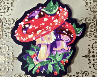 Red Amanita Mushrooms - Vinyl Sticker, Matte, Waterproof, 3 in.
