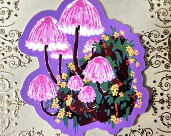 Mycena Rosella Mushrooms - Vinyl Sticker, Matte, Waterproof, 3 in.