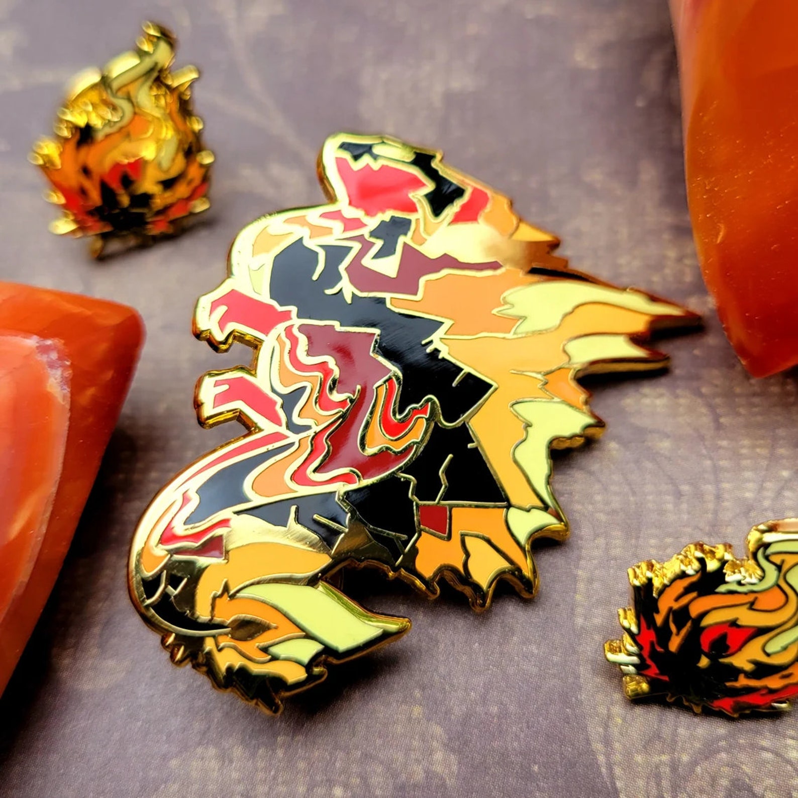Fire Elemental - Dragon Enamel Pins - Flame Gold - Etsy