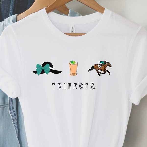 Derby T-Shirt Womens, Derby Party Tee Shirt, Kentucky Horse Racing Gift for Her, Trifecta Clothing for Derby Day, Mint Juleps Horses Hats