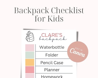 Editable Kids Backpack Checklist: Back-to-School Printable (Instant Download)