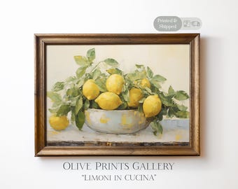 Fruit Bowl Painting Wall Art Poster, Still Life Lemon Artwork, Citrus Kitchen Lemon Decor Print, New House Gift Ideas, Traditional Italian