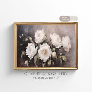 Moody Botanical Roses Vintage Print Flower Printable Wall Art Victorian Painting Oil Painting Cottage Core Decor Still Life Instant Download