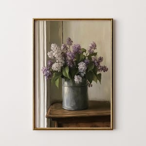 Fineart Print Lilac Flowers Dark Academia Cottage Core Wallart Victorian Still Life Oil Painting Farm House Decor Rustic Romance Floral Art image 6