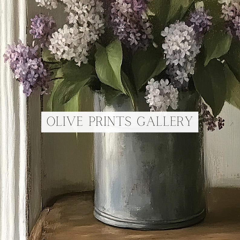 Fineart Print Lilac Flowers Dark Academia Cottage Core Wallart Victorian Still Life Oil Painting Farm House Decor Rustic Romance Floral Art image 7