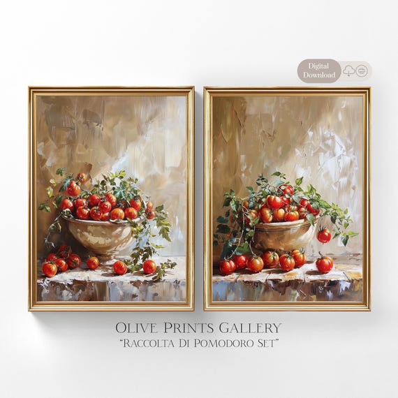 Oil Painting Tomato, Digital Prints, Italian Kitchen Wall Art, Downloadable Artwork, Farmhouse Decor, Still Life, Rustic Printable Moody Art