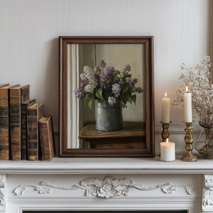 Fineart Print Lilac Flowers Dark Academia Cottage Core Wallart Victorian Still Life Oil Painting Farm House Decor Rustic Romance Floral Art image 2