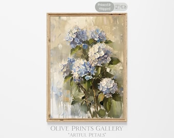 Blue Hydrangea Oil Painting, Physical Shipped Art, Floral Print, Still Life Flower, Hydrangea Artwork, Hortensia Painting, Nan Birthday Gift