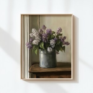Fineart Print Lilac Flowers Dark Academia Cottage Core Wallart Victorian Still Life Oil Painting Farm House Decor Rustic Romance Floral Art image 3