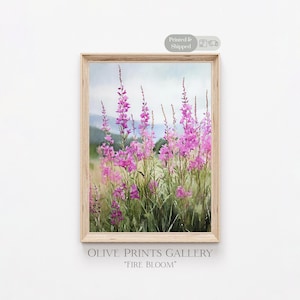 Fireweed Painting Print, Physical Shipped Art, Alaska Fireweed Poster, Watercolor Wildflower Flower Field Painting, Pink Floral Artwork