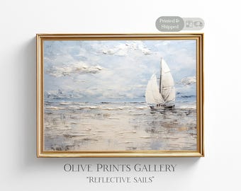 Sailboat Painting, Sailing Boat Artwork, Affordable Beach Art, Lake House Decor, Calming Seascape Ocean Painting, Inexpensive Bathroom Art