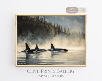 Orca Killer Whale Painting, Killer Whale Orca Watercolour Art, Alaska Canvas Orca Art Print, Killer Whale Poster Wall Art, Artwork Digital