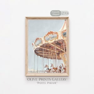 Carousel Horse Carnival Painting Amusement Park Art Gilcee Print Soft Pastel Colours Summer Vibes Fairground Artwork Merry-Go-Round Poster