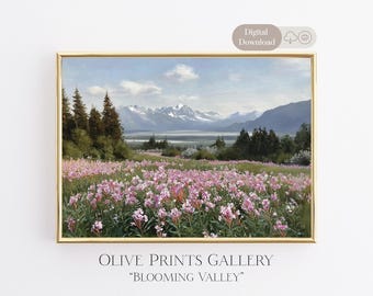 Fireweed Painting Anchorage Alaska Rocky Mountains Beautiful Artwork Evergreen Trees Jasper National Park Spring Meadow Snowy Alpine Nature