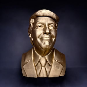 Smiling Donald Trump Bust: Golden PLA, Patriotic Decor, Made in USA