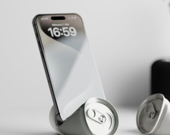 Phone Stand: Crushed Soda Can, Iphone Stand, Quirky Desk Accessory with Functional Style