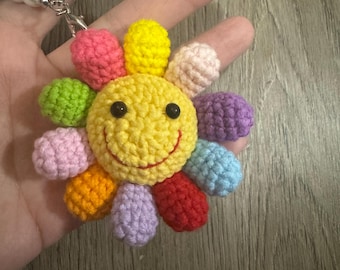 Crochet colorful rainbow flower| Handmade| Amigurumi| Kids| Birthday Gift| Key Chain| Bag Charm|Christmas gift