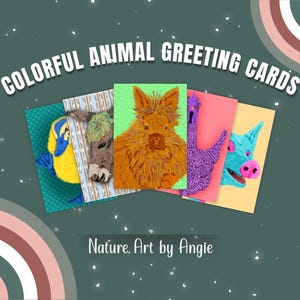 Tarjeta de felicitación con animales de granja - Tarjeta con animales adorables - Ilustración original - Interior en blanco - Tarjeta de cumpleaños colorida - Regalo para cualquier ocasión