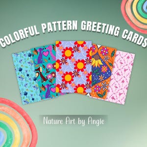 Cartão de felicitações com padrão - Arte original - Interior em branco - Cartão de aniversário colorido - Presente para qualquer ocasião
