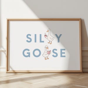 Impresión de ganso tonto, arte mural de animales divertidos y decoración del hogar, póster azul de tendencia * Descarga digital