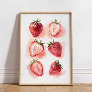 Watercolor Strawberry Wall Decor Print, Strawberry Wall Art, Kitchen Wall Art, Cute Home Decor Prints, Fruit Art, *Digital Download