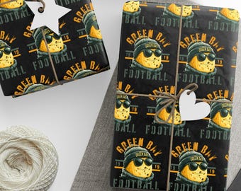 Cheesehead Mascot Gift Wrap, Green Bay Football Party Decor, Green and Yellow Gift Wrap, Packers Themed Wrapping Paper,