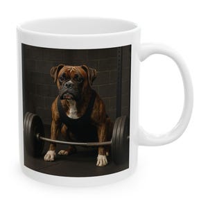 Taza de café con diseño de bóxer atigrado, regalo para amantes de los perros, taza para perro bóxer, estudio de música, perro tocando la guitarra, regalo de elefante blanco, compañero de moral, 325 ml, una cara Weight Lifter