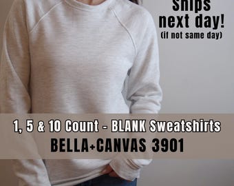 Blank 3901 Bella+Canvas Sweatshirt, Sponge Fleece Raglan Crewneck, Adult Unisex Sweatshirt, Blank Craft Supplies, Plain Pullover, Wholesale
