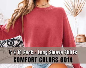 Comfort Colors 6014 Long Sleeve Shirt, Wholesale Unisex Blank, 5 or 10 Pack