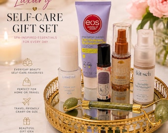 Luxury Self Care Gift Set | Spa Gift for Women | Vanity Essentials Tray | Beauty Gift Basket | Birthday, Mother’s Day Gift