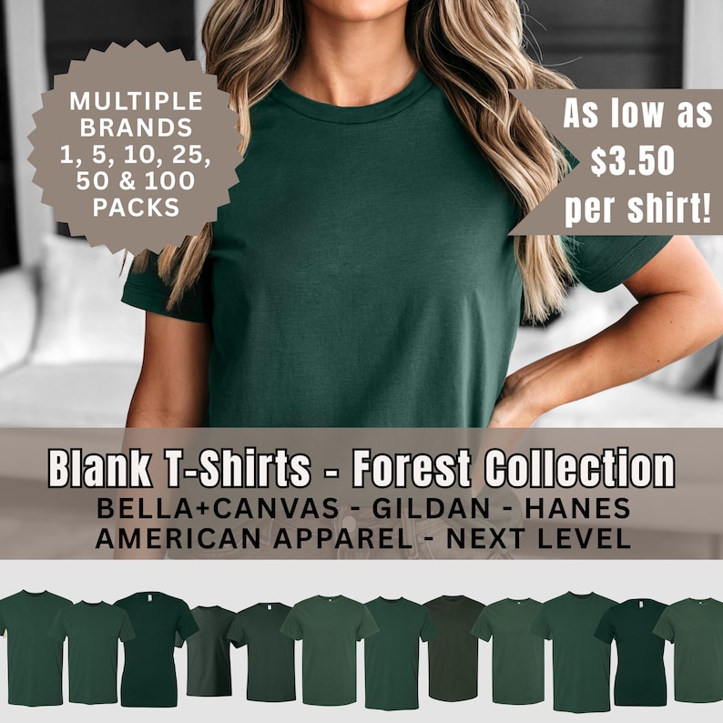 Forest Green Blank T-Shirts | Bella Canvas, Gildan, Hanes l Bulk Wholesale Tees image 1