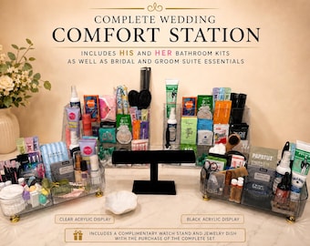 Complete Wedding Comfort Collection, Bride and Groom Beauty Prep Stations with Toiletry Essentials