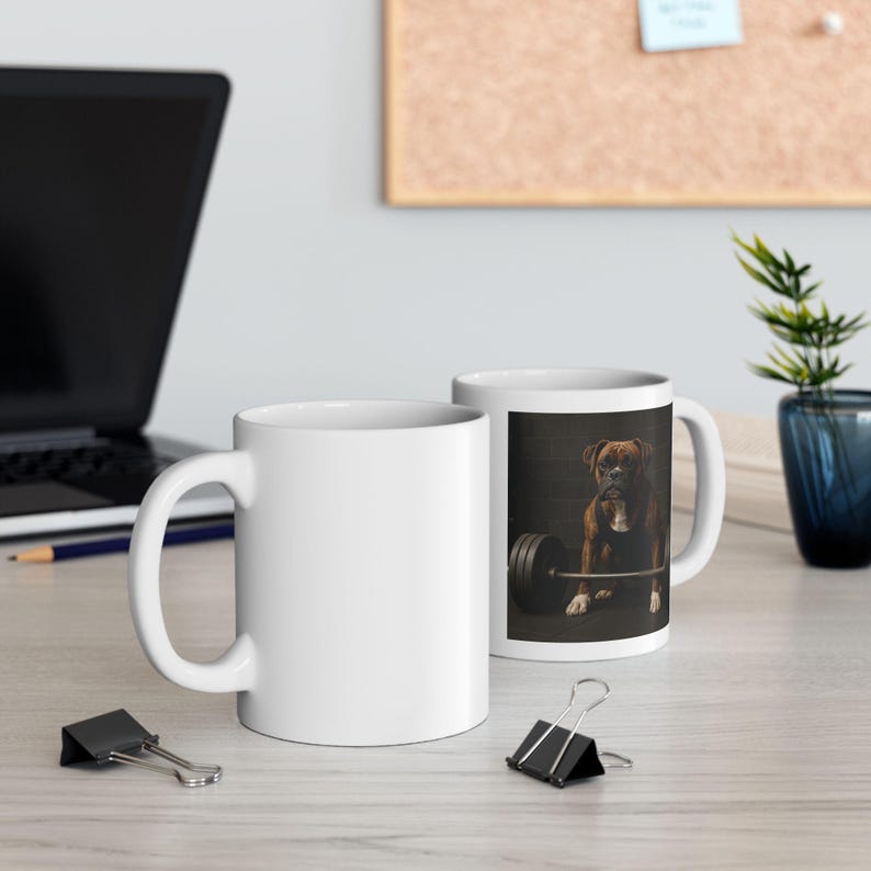 Taza de café con diseño de bóxer atigrado, regalo para amantes de los perros, taza para perro bóxer, estudio de música, perro tocando la guitarra, regalo de elefante blanco, compañero de moral, 325 ml, una cara imagen 4
