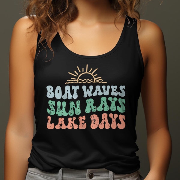 Summer Lake Life Tank or T-Shirt, Boat Waves Sun Rays Lake Days Graphic Tee, Casual Beach Top, Unisex Shirt