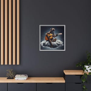 Lienzo enmarcado de perro bóxer atigrado, decoración para el hogar para amantes de los perros, decoración de oficina para músicos, arte con temática musical, lienzo de guitarra, bóxer tocando la guitarra imagen 6