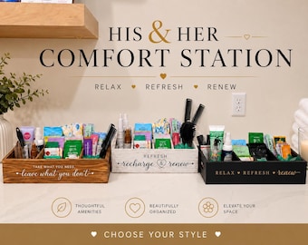 His & Hers Bathroom Amenity Kit | Wedding Bathroom Essential Station | Restroom Comfort Station | Airbnb Guest Bathroom Basket | 250+ Items