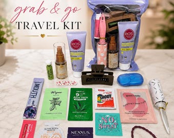Women’s Grab & Go Travel Kit | TSA Approved Travel Essentials | Carry-On Toiletries | Vacation Essentials | Gift for Traveler